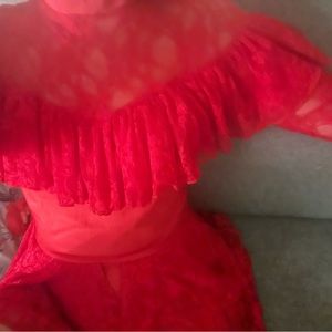 Figure skating red lace leotard large